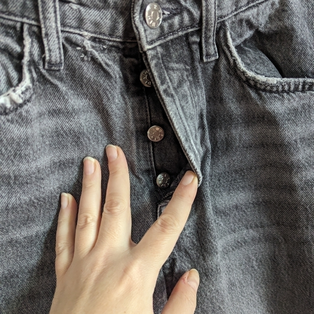 ZARA Dark Grey Boyfriend Fit Raw Hems High Rise Casual Button Fly Jeans Size 24 - Picture 5 of 12